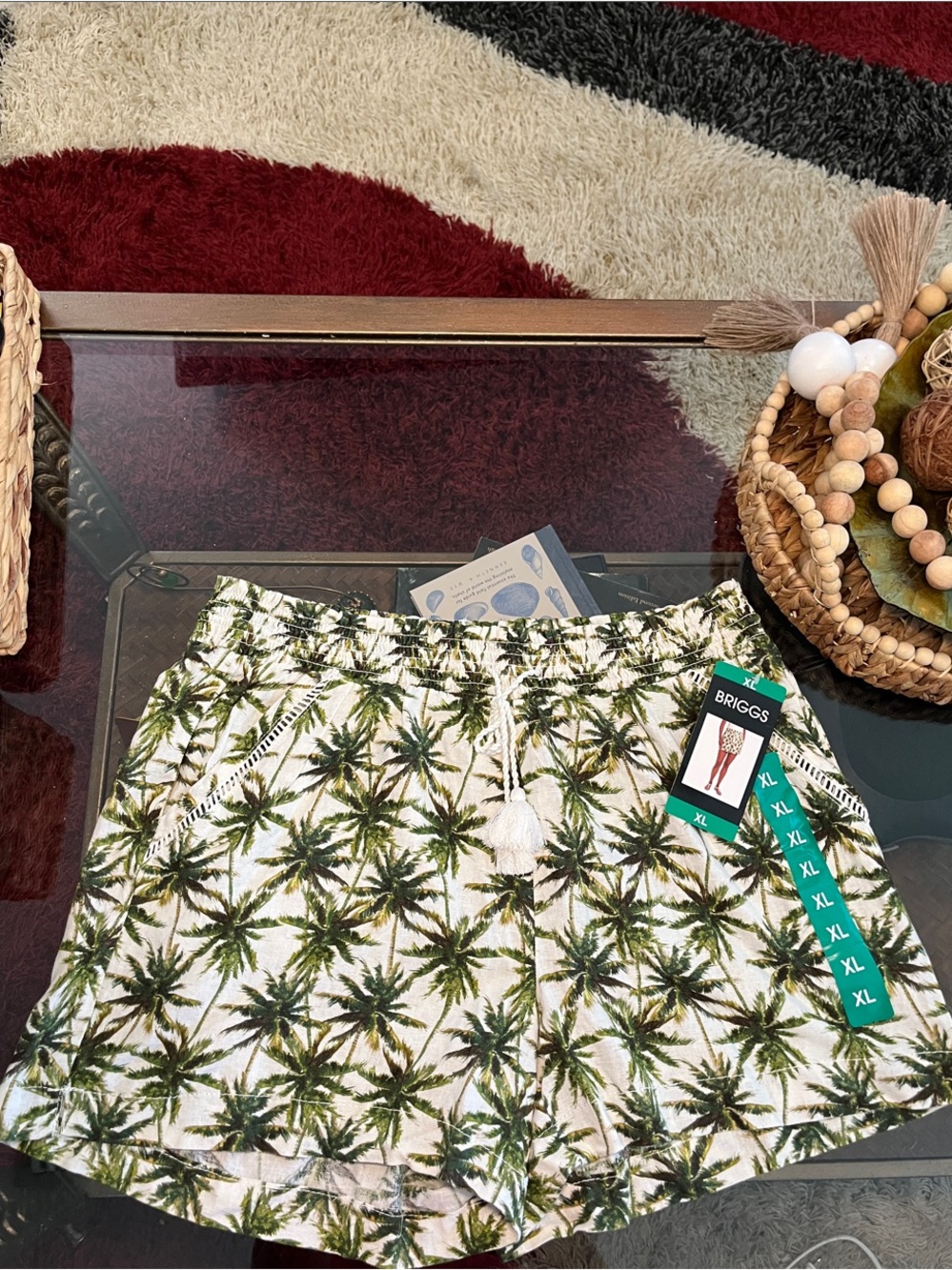 Linen White Shorts with Green Palm Print 🌴